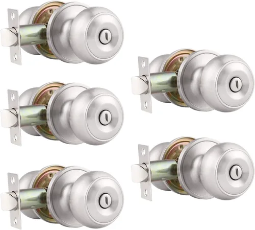 Miniatura 25 de Probrico Paquete de 6 pomos de privacidad para puerta, cerradura interior para dormitorio, baño, manija de puerta de latón antiguo, bola redonda sin