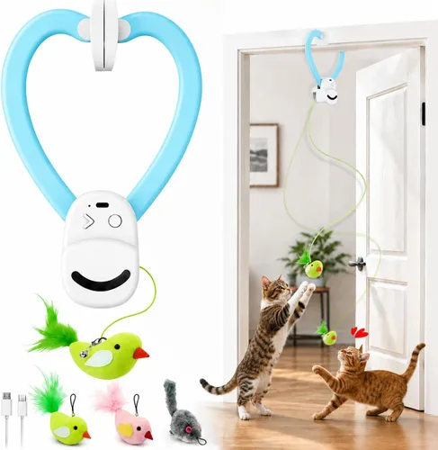 Juguetes interactivos para gatos de interior: varita de plumas de ave voladora automática, ejercicio de persecución, enriquecimiento, estimulación,