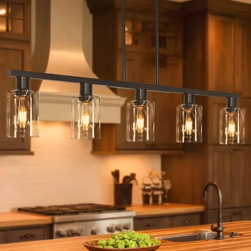 Miniatura 19 de Iluminación de isla de cocina de 4 luces, lámpara cromada para comedor, luz de isla para colgar sobre la mesa para candelabros lineales de granja