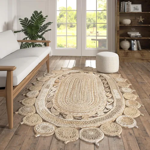 LR Home - Alfombra ovalada de yute natural de 5 x 7 pies para decoración del hogar, alfombras trenzadas para sala de estar, dormitorio, sala de