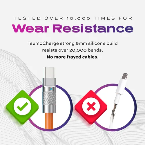 Miniatura 4 de Statik TsumoCharge - Cable USB C a USB C de 100 W de carga rápida, silicona resistente e irrompible, soporta transferencia de datos cable tipo C a