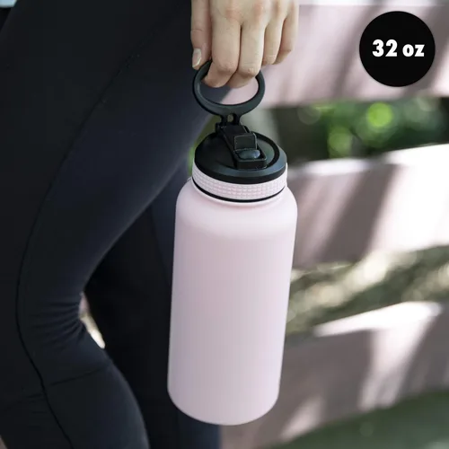 Miniatura 6 de MIRA - Botella de agua, de acero inoxidable, con tapa con popote sin BPA, con aislamiento al vacío que mantiene el frío durante 24horas y el calor
