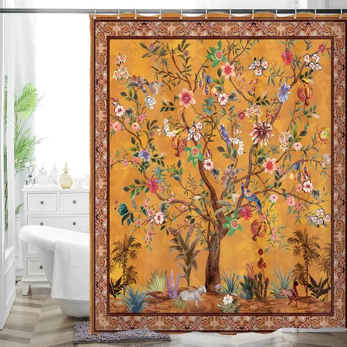 Miniatura 17 de HMS Happy Memories Cortina de Ducha con Estampado Floral Bohemio de Planta Boho, Tela de Poliéster para Decoración de Baño 72 x 72 Pulgadas