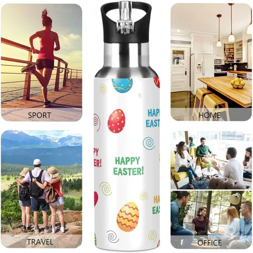 Miniatura 5 de Colorful Easter Eggs White Insulated Water Bottle 32 Oz Leakproof Water Bottles, BPA-Free Sports Water Bottle with Straw