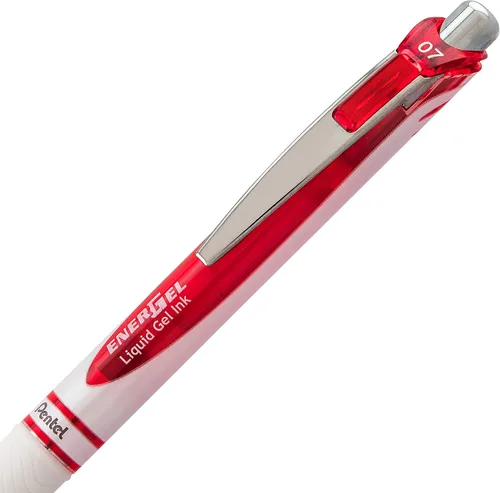 Miniatura 4 de Pluma de tinta de gel Pentel, pluma retráctil de gel perla, (0.7mm) punta media, punta de aguja, tinta roja, paquete de 12 (BLN77PW-B)