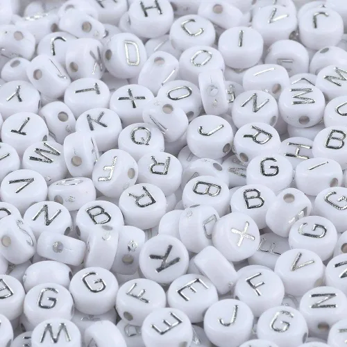 Miniatura 20 de 1200 cuentas de letras negras para pulseras, cuentas redondas de acrílico negro y dorado del alfabeto de 0.157 x 0.276 in para fabricación de joyas
