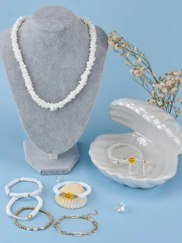 Miniatura 17 de Preppy Heishi - Juego de pulseras de surfista para niñas adolescentes, bonitos aretes estéticos, anillos estéticos preppy coloridos de oro blanco