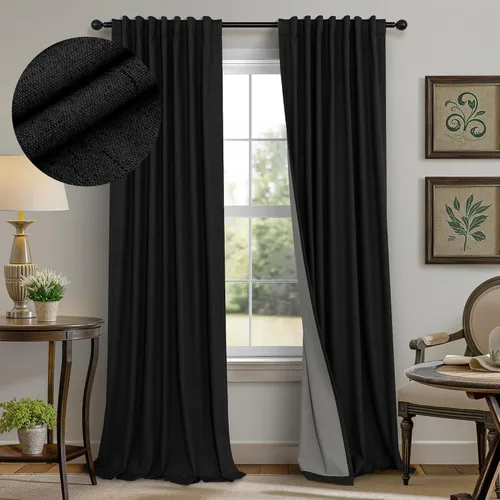 Miniatura 37 de Pitalk Cortinas cortas 100% opacas de lino para cafetería, 40 pulgadas de largo, 2 paneles, cortinas de puerta francesa para ventana, cortina