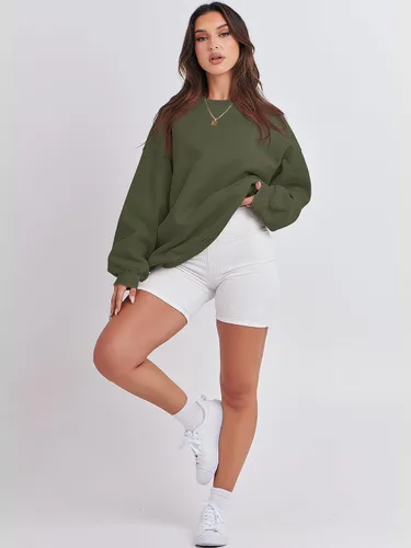 Miniatura 4 de ANRABESS Sudadera de manga larga para mujer, casual, cuello redondo, ajuste holgado, sudadera con capucha de forro polar para otoño