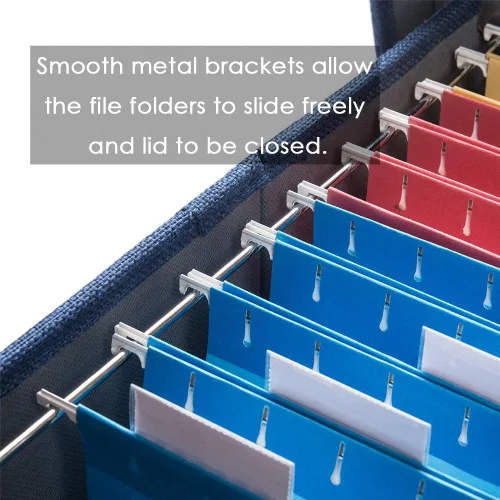 Miniatura 4 de PRANDOM Caja organizadora de archivos, juego de 2 carpetas plegables decorativas de lino para almacenamiento de archivos colgantes con tapas, Azul
