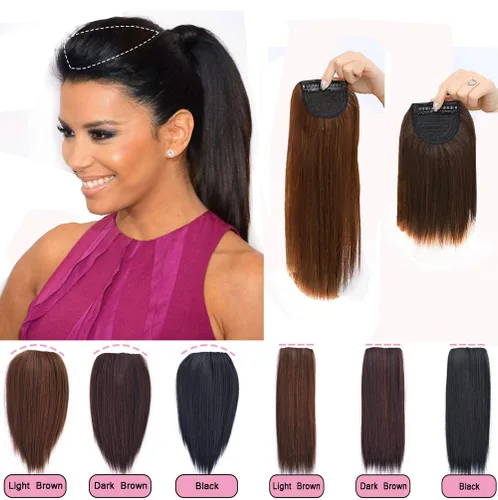 Miniatura 8 de Extensión de cabello invisible de una pieza con clip en la parte superior y lateral para mujeres, peinados de soplo de 6 pulgadas, color negro