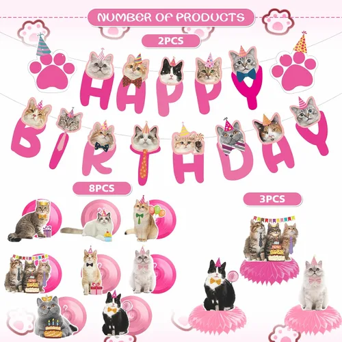 Miniatura 2 de Remolinos colgantes para fiesta de cumpleaños de gatos - NOVBAUB 20 unidades, encantadores suministros de fiesta de cumpleaños de gato rosa, centros