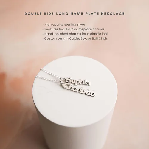 Miniatura 4 de AJ's Collection Collar personalizado de plata de ley con placa de identificación lateral doble. Personaliza dos encantos. Elección de cadena