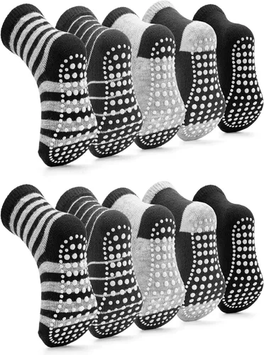 Sosenfer Calcetines antideslizantes para niños pequeños con pinzas, 5-10 pares de calcetines antideslizantes para bebés de 1 a 7 años, hechos con