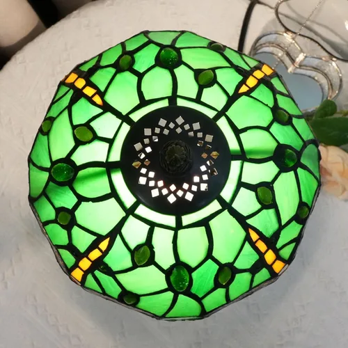 Miniatura 6 de Lámpara Tiffany de Libélula Verde de Vidrio Emplomado, Lámpara de Mesa 8x8x14 Pulgadas, Estilo Libélula Verde, Luz de Lectura para Escritorio