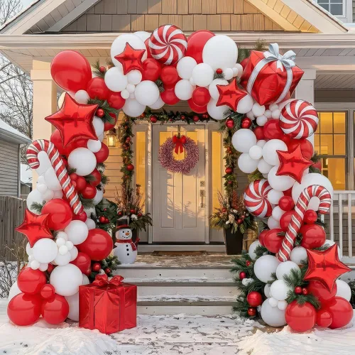 Miniatura 7 de Puerta de Pan de Jengibre de Navidad con Luces, Decoraciones de Cubierta de Cartón, Letrero de Pancarta de Porche de Dulces de Casa de Pan
