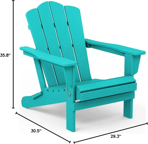 Miniatura 3 de KINGYES Silla plegable Adirondack, sillas de patio HDPE para todo clima, silla de césped con textura de madera para junto a la piscina, patio Aruba