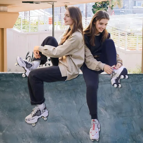 Miniatura 4 de Zapatos de patinaje para mujer, cuatro rondas, zapatos de patines de ruedas para niños que se convierten en patines de ruedas, zapatos ligeros al