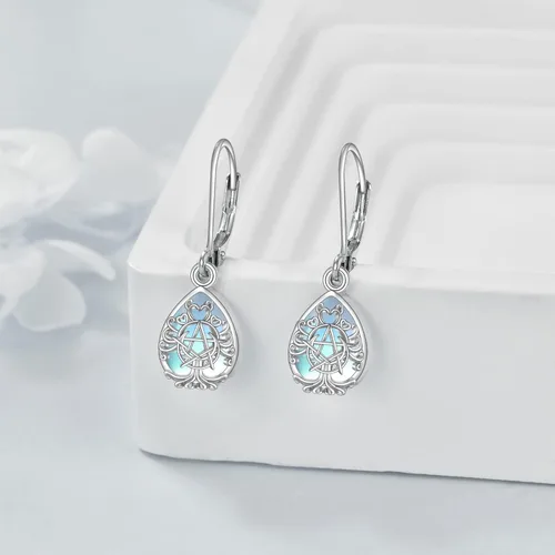 Miniatura 10 de YFN Aretes de plata de ley con triple luna y pentagrama de pentáculo, amuleto mágico de Wicca pagana, joyería de árbol de la vida para mujer