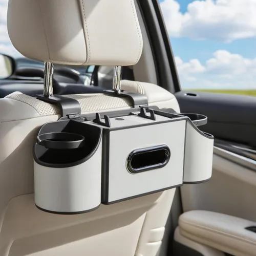 Miniatura 14 de Organizador de asiento trasero de automóvil, 4 en 1, caja de almacenamiento multifuncional para asiento trasero de automóvil con soporte para vasos