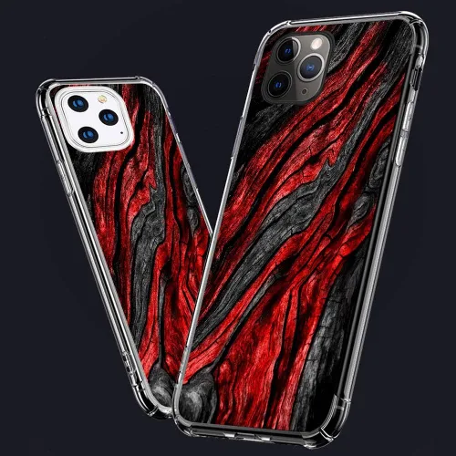 Miniatura 3 de CARLOCA Funda compatible con iPhone 11 Pro, patrón de grano de madera negro y rojo transparente con diseño de plástico transparente para iPhone 11