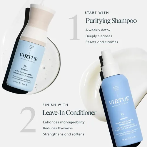 Miniatura 4 de Virtue Acondicionador purificador sin enjuague, reduce el encrespamiento y las puntas abiertas, desenreda y nutre, color seguro, 5 onzas líquidas