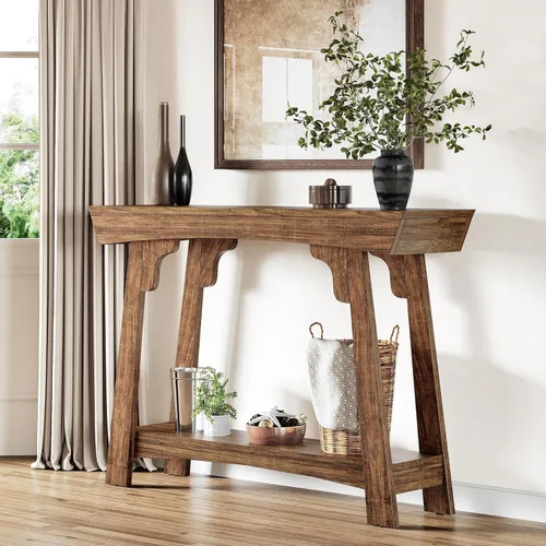 Miniatura 7 de LITTLE TREE - Mesa de consola de 41 pulgadas con almacenamiento, mesa de sofá de 2 niveles detrás del sofá, mesa de entrada estilo granja para sala
