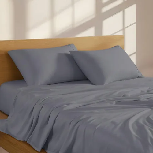 Miniatura 3 de Linen Closet Juego de sábanas de 4 piezas, 100% algodón orgánico, tamaño matrimonial, color azul, 300 hilos, colores naturales de la tierra, sábana