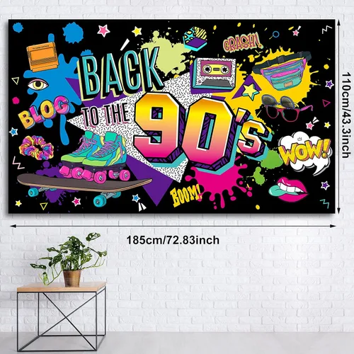 Miniatura 2 de Irenare Telón de fondo de los años 90 para decoraciones de fiesta, sesión de fotos, cartel colgante retro de regreso a los años 90 para fotografía