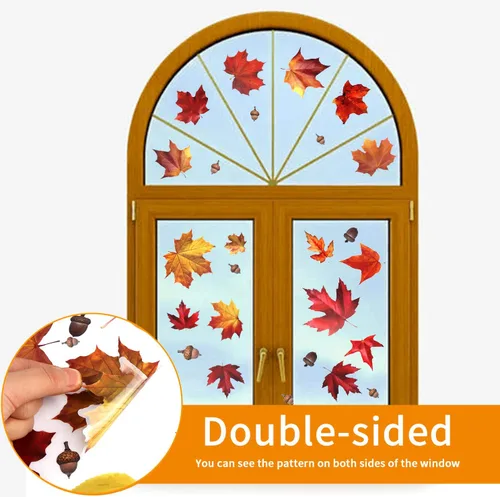 Miniatura 6 de CCINEE 216 calcomanías de arce para ventana, 6 hojas de otoño, hojas de roble y bellotas surtidas, calcomanías para ventana de otoño, Acción de 216