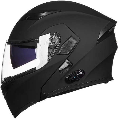 ILM - Casco de motocicleta con Bluetooth, modular, abatible, de cara completa, doble visera, MP3, intercomunicador, radio FM, aprobado por el DOT,