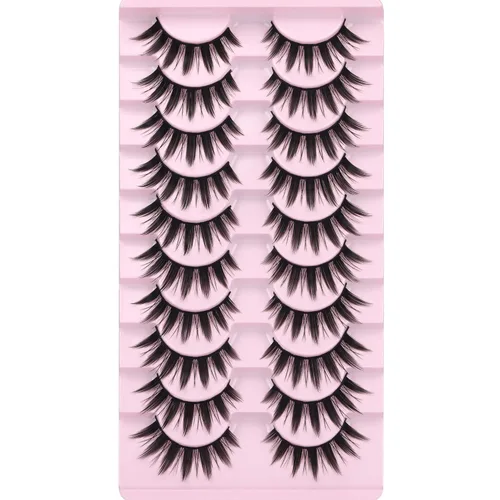 Miniatura 5 de Pestañas postizas, 10 pares de pestañas de manga estilo japonés, pestañas gruesas de anime para cosplay, aspecto natural, 0.631 pulgadas