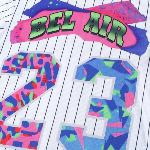 Miniatura 6 de HUEBGIAE Traje de los años 90 para mujer, ropa unisex, camiseta de béisbol Bei Air para hip hop, camiseta de fiesta de Halloween