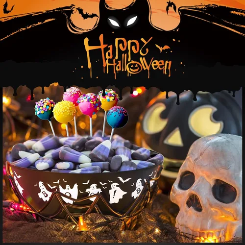 Miniatura 4 de 3 cuencos de plástico de Halloween para dulces, cuencos reutilizables para Halloween, suministros para fiestas de Halloween (fantasma negro)