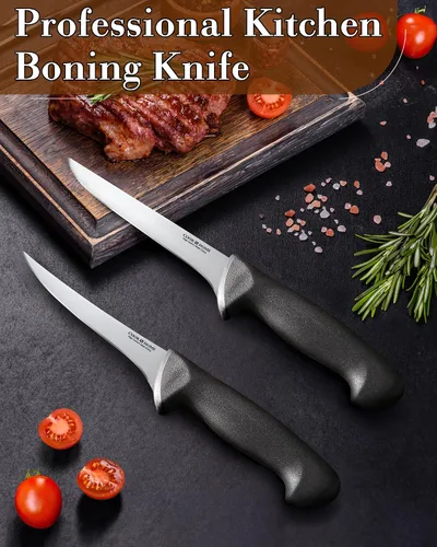Miniatura 6 de Cook N Home Juego de cuchillos de deshuesado profesional, acero inoxidable de alto carbono, flexibles curvados y rectos, cuchillos de cocina