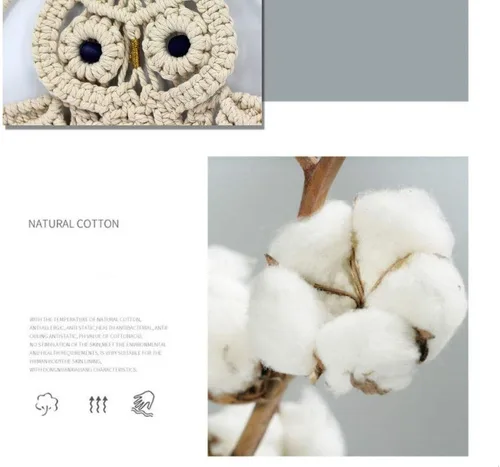 Miniatura 3 de Búhos atrapasueños de algodón macramé para colgar en la pared del dormitorio de los niños, decoración de pared 22 pulgadas de largo x 11.6 pulgadas