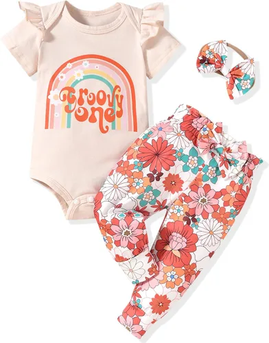 Miniatura 89 de fioukiay Conjunto de ropa de verano para bebés y niñas recién nacidas prematuros, mameluco, pantalones, diadema, conjunto de ropa para el verano