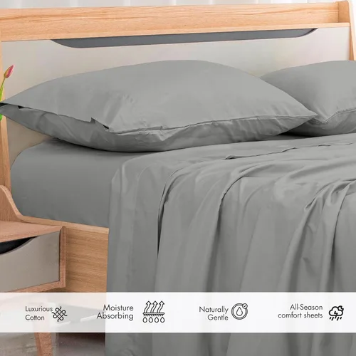 Miniatura 3 de Royale Linens Sábana Plana de Algodón Peinado de Fibra Larga 100% de 300 Hilos - Súper Suave - Sábanas Superiores - Sábana Plana Individual Vendida