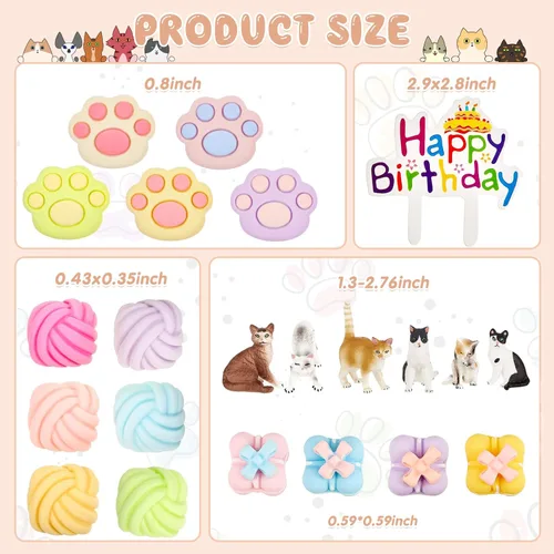 Miniatura 2 de 26 piezas de decoración de pastel de gato, figuritas lindas de pastel de cumpleaños, decoraciones de pastel de pata de gato, decoración de fiesta