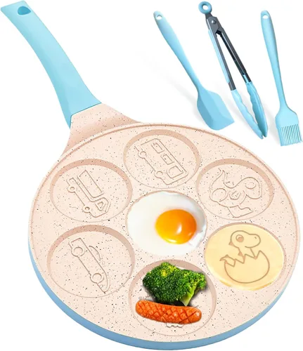 Sartén de dinosaurio para huevos de 7 tazas, sartén para tortitas para niños, antiadherente, cocina, autos, camiones, molde para panqueques, molde