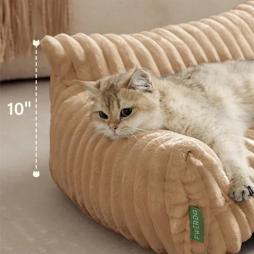 Miniatura 3 de Lindo sofá cama para mascotas, sofá de apoyo para gatos de interior, sofá cama pequeño para perros pequeños, beige, 24 pulgadas