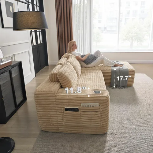 Miniatura 9 de Sofá modular Cloud con diván en forma de L, moderno sofá modular con asiento profundo, portavasos integrado y bolsillo de almacenamiento para sala