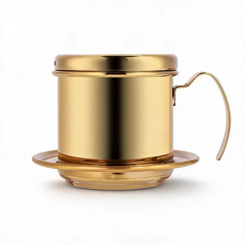 Zopsc Taza de filtro de goteo de café vietnamita de acero inoxidable, dorada, cafetera de una sola porción, cafetera portátil para viajes de oficina