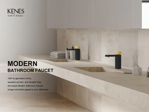 Miniatura 2 de KENES Grifo de lavabo de baño de una sola manija, grifos de baño negros y dorados de un solo orificio, grifo de tocador con desagüe emergente