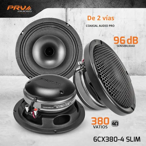 Miniatura 2 de PRV AUDIO Altavoz coaxial poco profundo de audio para automóvil de 6.5", 2X altavoces delgados 6CX380-4 con driver de tweeter incorporado y rejilla