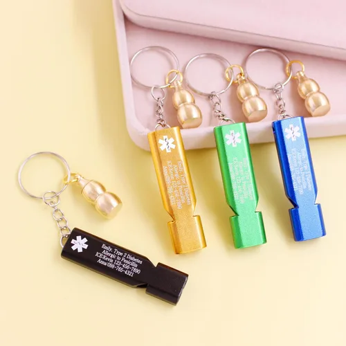Miniatura 6 de Llavero médico de emergencia con silbato de seguridad fuerte y pastillero, herramienta de alerta EDC para personas mayores, adultos, uso al aire