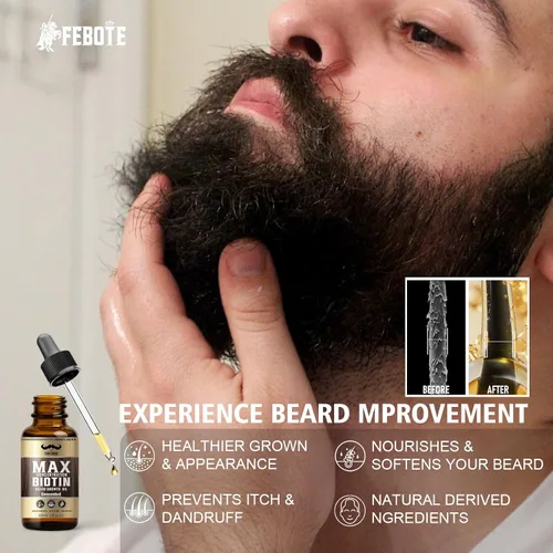 Miniatura 2 de Biotin - Juego de 2 aceites para barba sin perfume y sándalo mezclado con aceite de ricino y semillas de uva para una barba más gruesa, suave e