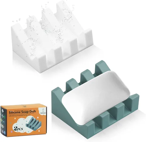 Miniatura 16 de Jabonera de silicona para jabón en barra, soporte para jabón para ducha y baño, bandeja autodrenante en cascada para secado, mantiene las pastillas