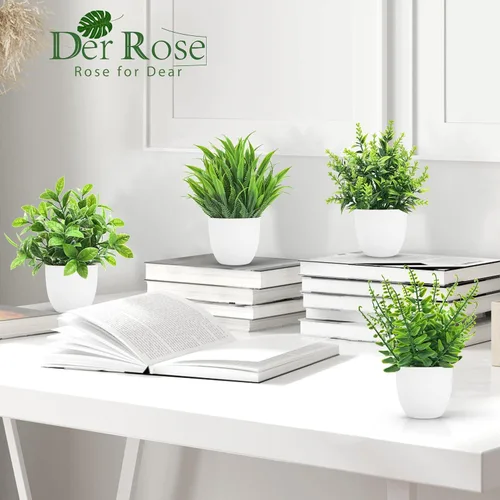 Miniatura 4 de Der Rose Paquete de 8 plantas falsas pequeñas artificiales en maceta para el hogar, oficina, granja, baño, dormitorio, decoración