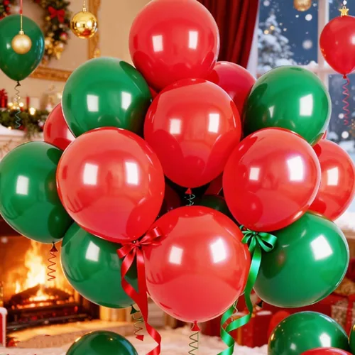 Miniatura 3 de 100 globos rojos de 12 pulgadas y globos verde oscuro para decoraciones de fiesta de cumpleaños y Navidad